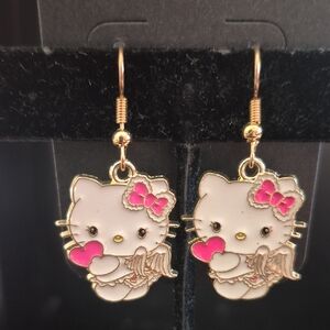 Hello Kitty Gold and Pink Cat Earrings